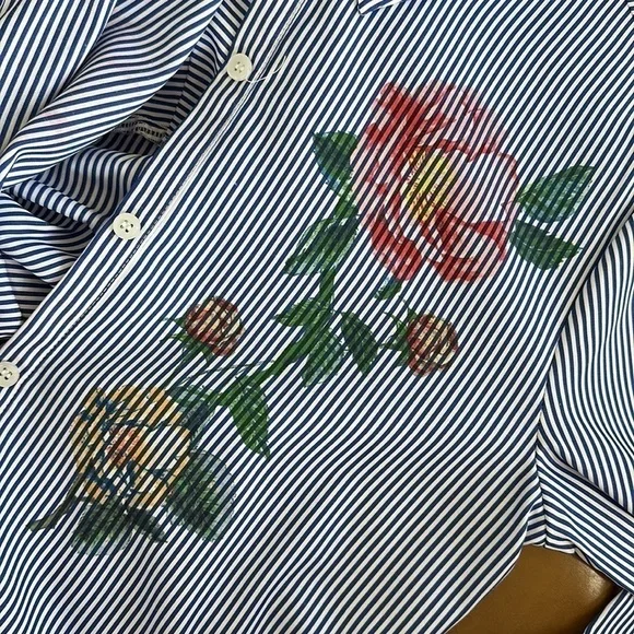 Jealous Tomato Dress shirt blue and white floral stripe Size S - Picture 8 of 9